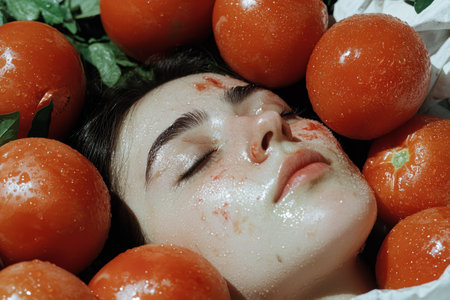 Relaxing facial treatment with fresh tomatoesの素材