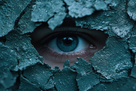 Mysterious eye peering through icy cracksの素材