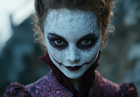 Mysterious and eerie face with dramatic makeupの素材