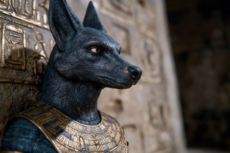 Ancient egyptian statue of a jackal-headed deityの素材