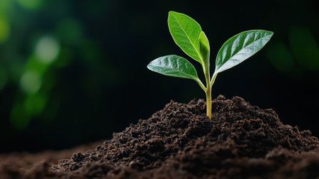 young plant growing in soilの素材