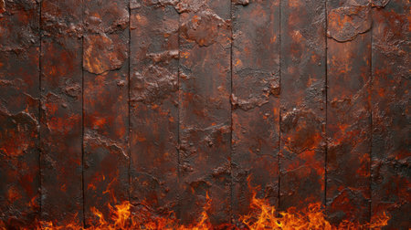 Fiery wooden background with flamesの素材