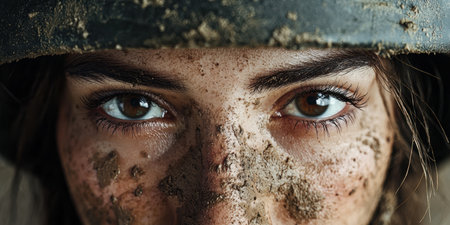 Intense eyes of a person covered in dirtの素材