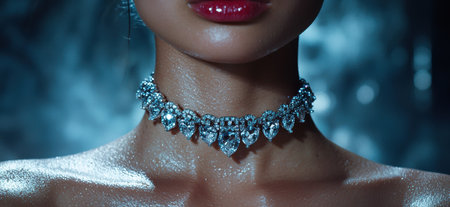 Sparkling diamond necklace on glowing skinの素材