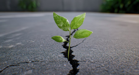 resilient plant growing through cracked pavementの素材