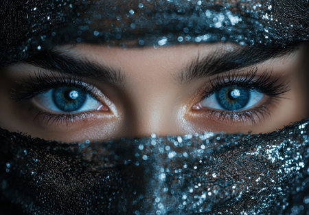 Mysterious blue eyes peering through the darknessの素材
