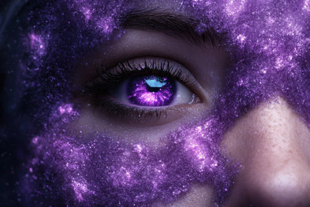 Cosmic eye with sparkling purple galaxyの素材