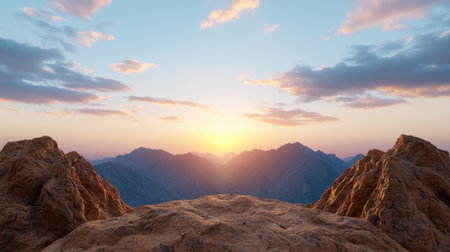 Breathtaking sunset over majestic mountain peaksの素材