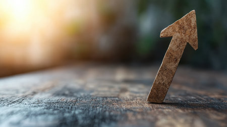 Upward arrow symbol on wooden surfaceの素材