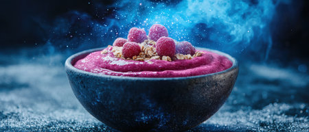 Magical winter dessert with frozen berries and sparkling effectsの素材