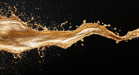 golden liquid splash on black backgroundの素材