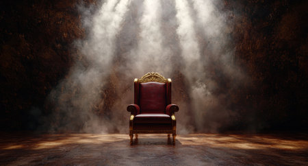 Dramatic throne in misty spotlightの素材