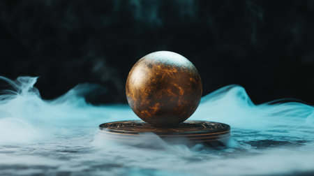 Mysterious celestial orb floating in ethereal mistの素材