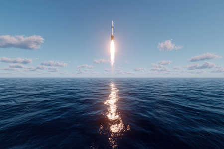 Rocket launch over the oceanの素材