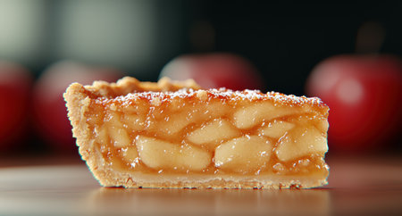 Delicious homemade apple pie slice with caramelized toppingの素材
