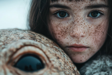 Closeup portrait of a young woman with freckles and blue eyesの素材