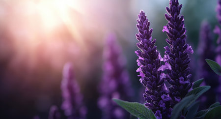 Vibrant purple lavender flowers in bloomの素材