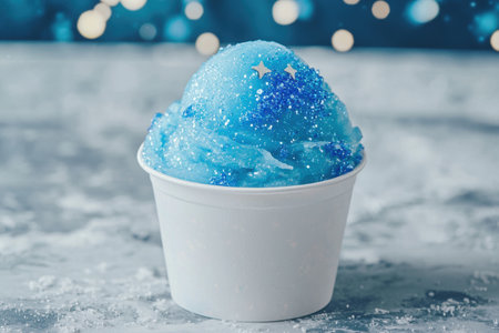 Sparkling blue snow cone on a winter backgroundの素材