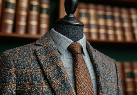 Stylish men's suit and tie on displayの素材