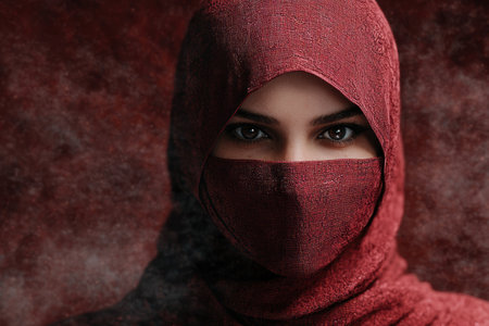 mysterious woman in red veilの素材