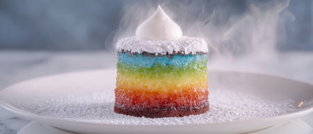Colorful layered dessert with whipped cream toppingの素材
