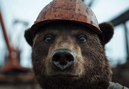 close-up portrait of a bear wearing a hardhatの素材