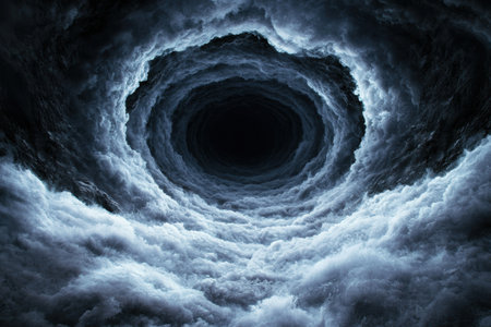 Dramatic swirling storm clouds in a dark vortexの素材