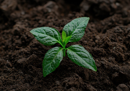 young green plant growing in soilの素材
