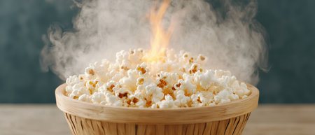 Freshly popped popcorn with steamの素材