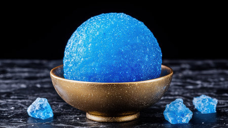 Glowing blue crystal ball in golden bowlの素材