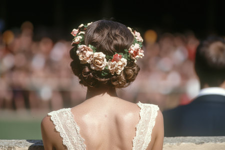 Elegant bride with floral crown hairstyleの素材