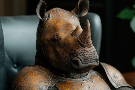 Close-up of a rugged rhinoceros headの素材