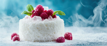 Delicious frozen raspberry dessert with mint leavesの素材