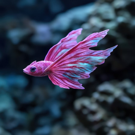 Vibrant Betta Fish Swimming in Aquariumの素材