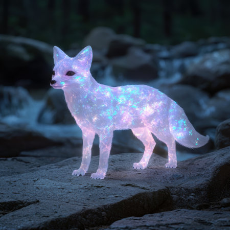 Glowing fantasy fox in the forestの素材