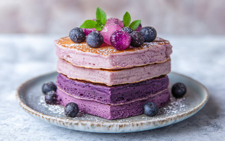 Delicious layered berry cake with fresh fruit toppingの素材