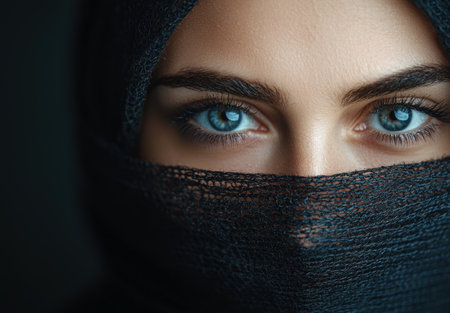 Mysterious blue eyes behind black veilの素材