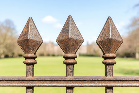Ornate metal fence with pointed spikesの素材