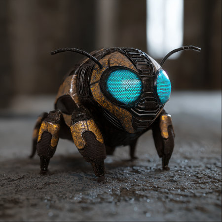 Futuristic robotic insect with glowing eyesの素材