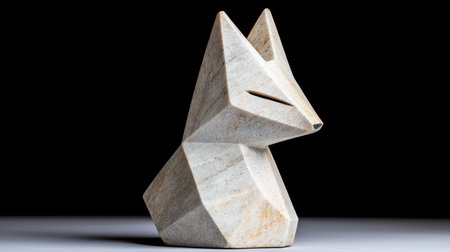 Geometric stone sculpture of a foxの素材