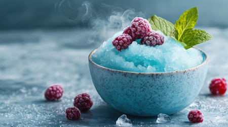 Frozen dessert with fresh berries and mintの素材