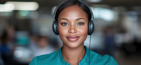 woman with headphones looking at cameraの素材