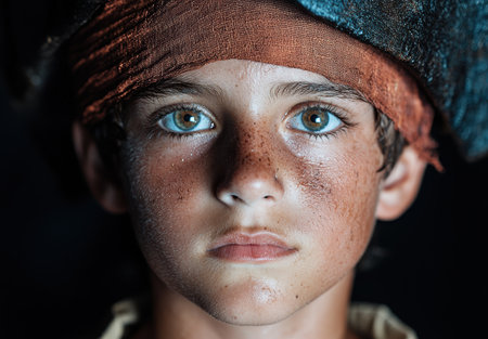 close-up portrait of a young person with striking blue eyesの素材