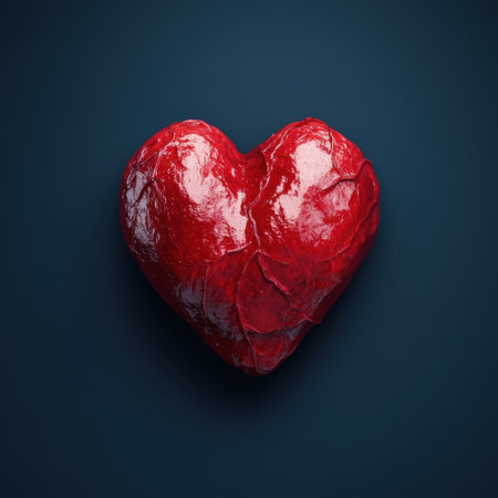 Realistic red heart shape on dark backgroundの素材