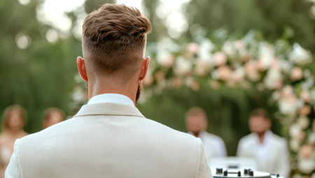 man in formal attire at wedding ceremonyの素材