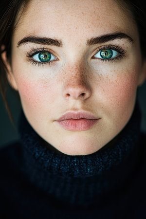 Captivating green eyes of a young womanの素材