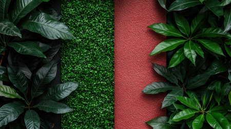 tropical foliage and red textured wallの素材