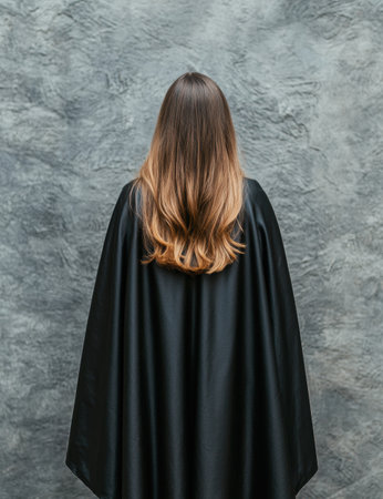 woman with long ombre hair wearing black capeの素材