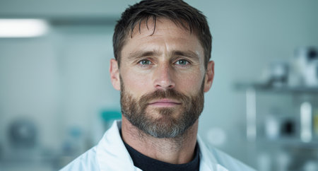 Serious male doctor in white coatの素材