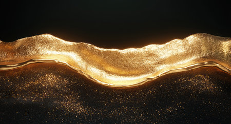 Glowing golden landscape with sparkling lightsの素材